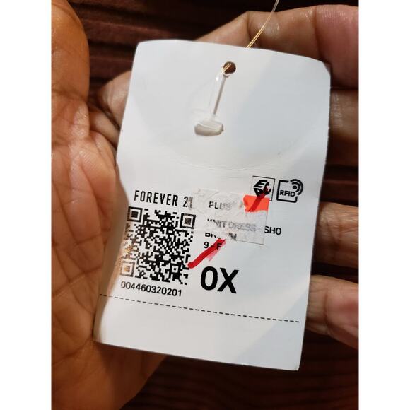 Forever 21 Fit & Flare Dress Women's Size OX Brown Rayon Ribbed Knit Long Sleeve - Picture 6 of 13